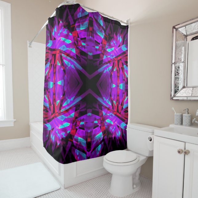Rideaux De Douche Motif kaléidoscope rouge et violet (En situation)
