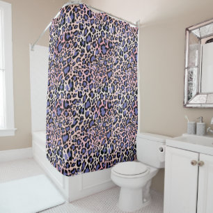Rideaux De Douche Motif léopard rose et bleu