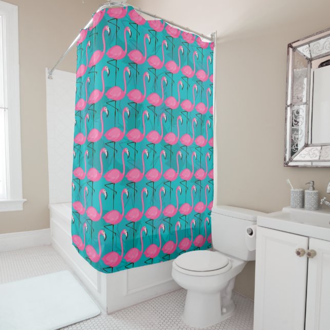 Rideaux De Douche Motif lumineux de Flamant rose (En situation)