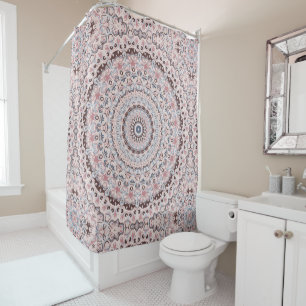 Rideaux De Douche Motif Mandala Rose et Bleu Boho