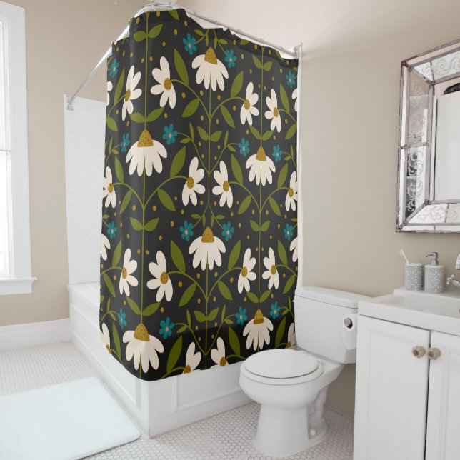Rideaux De Douche Motif marguerrier blanc mignon (En situation)