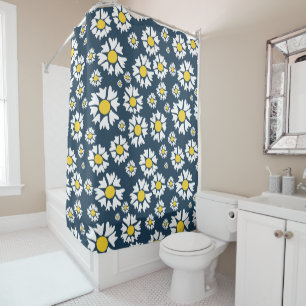 Rideaux De Douche Motif marguerrier, motif floral, marguerites blanc