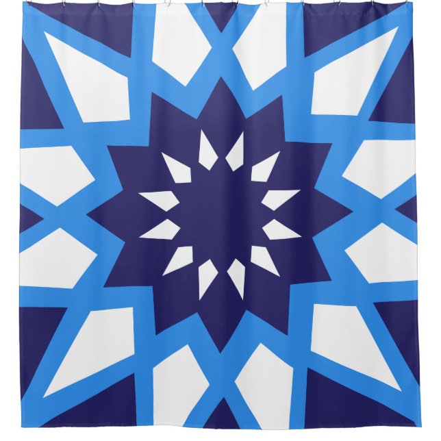 Rideaux De Douche Motif Marocain Bleu Et Blanc (Devant)