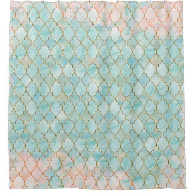 Rideaux De Douche Motif marocain rose clair et Aqua (Devant)
