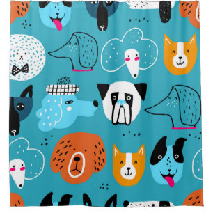 Rideaux De Douche Motif mignon et sans couture avec des chiens drôle