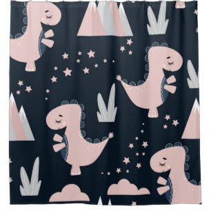 Rideaux De Douche Motif mignon et transparent avec dinosaures roses 