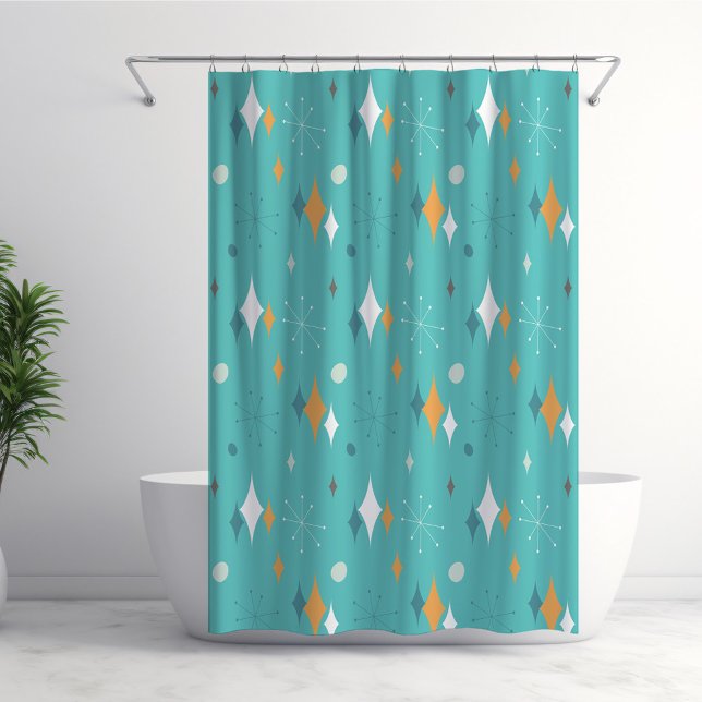 Rideaux De Douche Motif moderne du milieu du siècle en Turquoise (Créateur téléchargé)