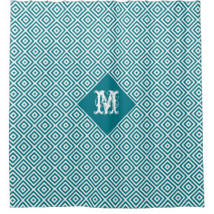 Rideaux De Douche Motif moderne géométrique blanc et turquoise