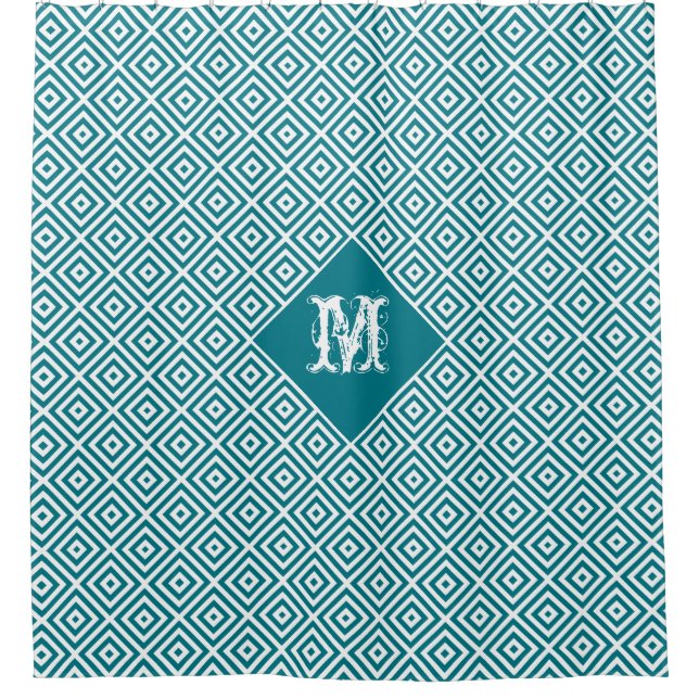 Rideaux De Douche Motif moderne géométrique blanc et turquoise (Devant)