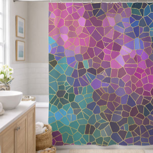 Rideaux De Douche Motif Mosaïque de Rose Violet Turquoise Bleu Vert