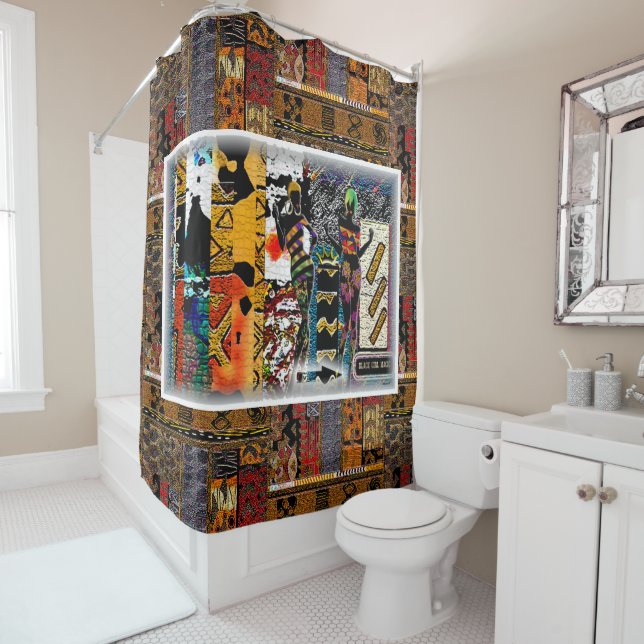 Rideaux De Douche Motif Motif Afrocentré Imprimer (En situation)