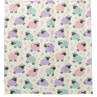 Rideaux De Douche Motif Moutons Arc-en-ciel Pastel