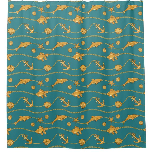 Rideaux De Douche Motif nautique d'or (Devant)