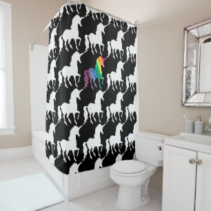 Rideaux De Douche Motif noir et blanc d'amusement d'arc-en-ciel de