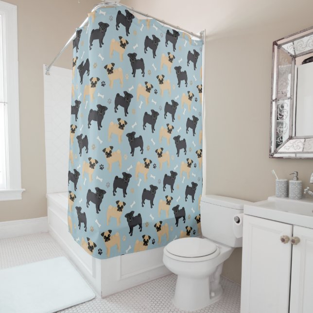 Rideaux De Douche Motif noir et bronzage mignon de carlins (En situation)