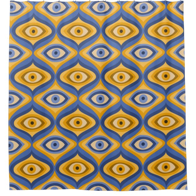 Rideaux De Douche Motif oculaire psychédélique indigo bleu jaune (Devant)