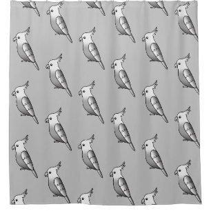 Rideaux De Douche Motif oiseau cockatiel blanc cartoon mignon
