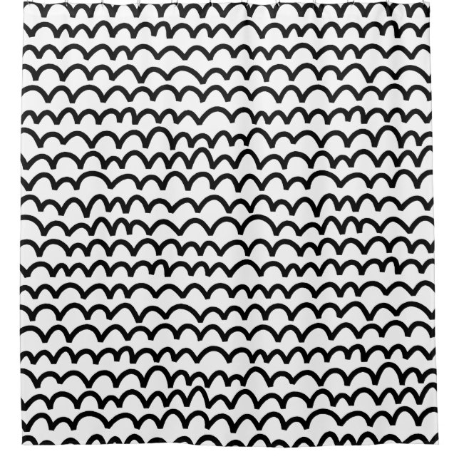 Rideaux De Douche Motif ondulé - Noir sur blanc (Devant)