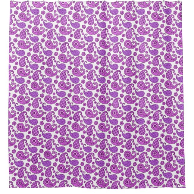 Rideaux De Douche Motif Paisley, violet, violet et blanc (Devant)