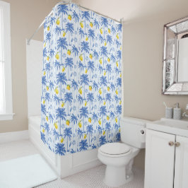 Rideaux De Douche Motif Palmiers Citrons Toile Bleue