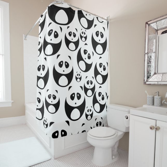 Rideaux De Douche Motif Panda noir et blanc Kawaii (En situation)