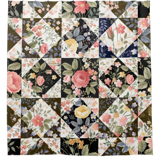 Rideaux De Douche motif patchwork transparent avec fleurs (Devant)
