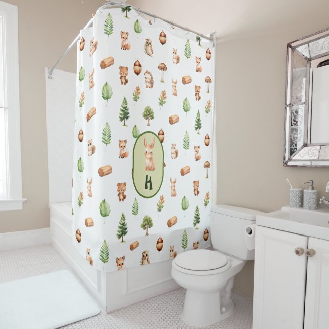 Rideaux De Douche Motif Personnalisé Cute Forest Animaux (En situation)