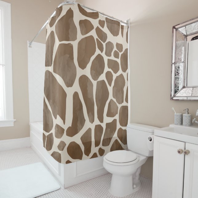 Rideaux De Douche Motif Poster de animal de Giraffe d'aquarelle (En situation)
