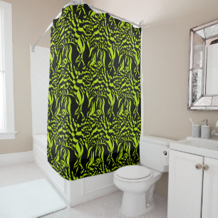 Rideaux De Douche Motif psychédélique vert citron et noir