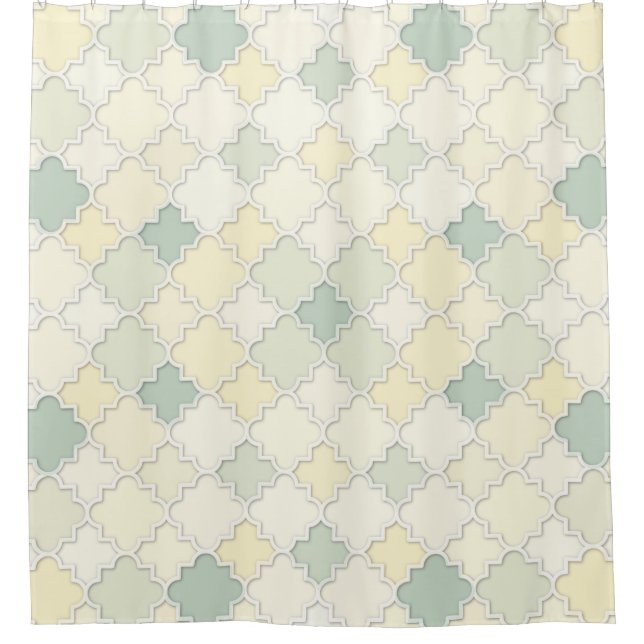 Rideaux De Douche Motif Quatrefoil en Pastel Jaunes et Verts (Devant)