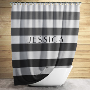 Rideaux De Douche Motif rayé gris Nom personnalisé