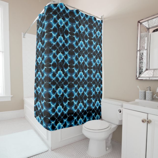 Rideaux De Douche Motif répétitif de synthèse électrique bleue (En situation)