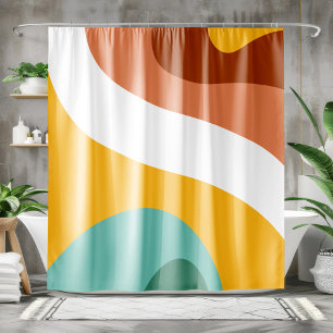 Rideaux De Douche Motif Rétro Groovy des Années 70 Turquoise, Orange