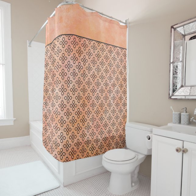 Rideaux De Douche Motif rose, orange et noir rétro (En situation)