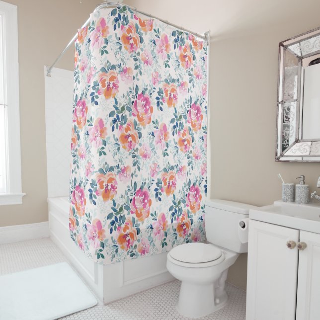 Rideaux De Douche Motif Rose peint (En situation)