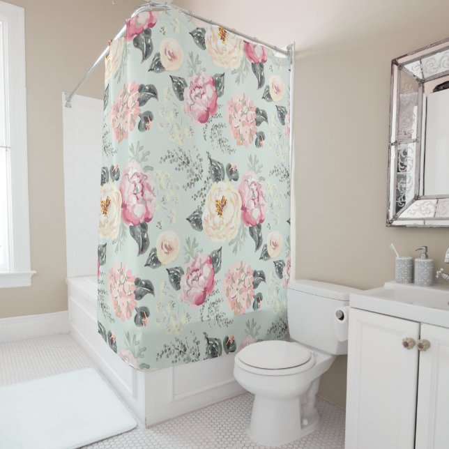 Rideaux De Douche Motif rose Rose Garden (En situation)