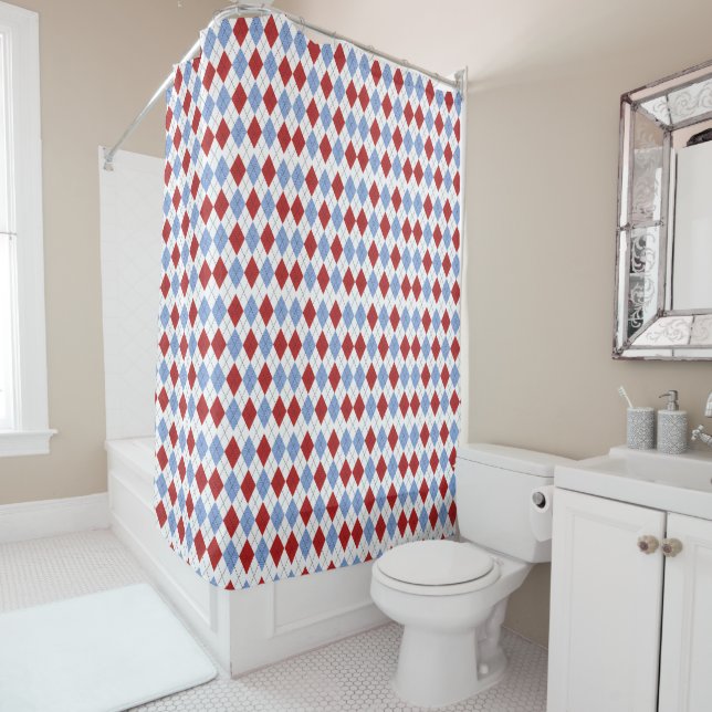 Rideaux De Douche Motif rouge et bleu de plaid (En situation)