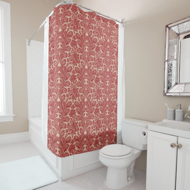 Rideaux De Douche Motif rouge vintage (En situation)