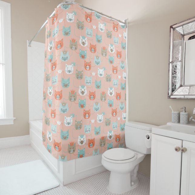 Rideaux De Douche Motif Royal Cats (En situation)