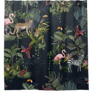 Rideaux De Douche Motif sans couture avec animaux de la jungle, fleu