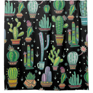 Rideaux De Douche Motif sans couture avec cactus mignons