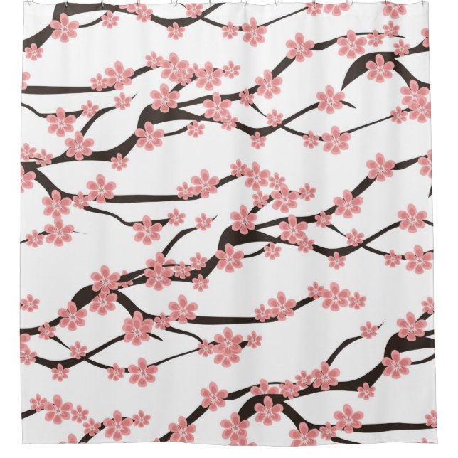 Rideaux De Douche Motif sans couture avec cerise fleurie sur un b bl (Devant)