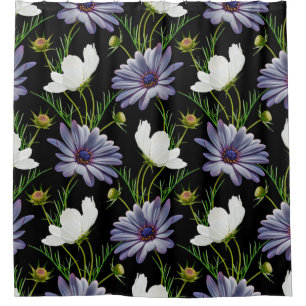 Rideaux De Douche Motif sans couture avec cosmos blanc et marguerite