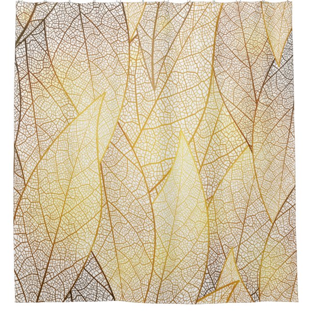 Rideaux De Douche Motif sans couture avec feuilles or (Devant)