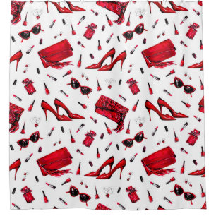 Rideaux De Douche Motif sans couture avec les petites choses en roug