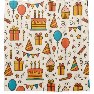 Rideaux De Douche Motif sans couture de fête d'anniversaire vibrant