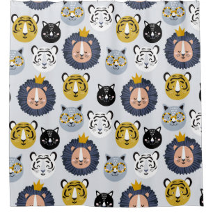 Rideaux De Douche Motif sans couture enfant avec lions dessinés à la