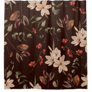 Rideaux De Douche Motif sans couture fleurie bohème avec brun foncé