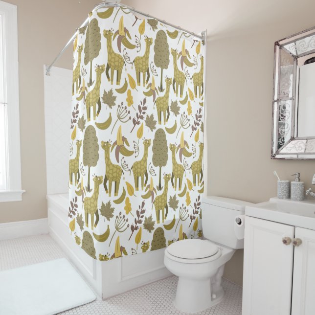 Rideaux De Douche Motif sans couture Giraffe jaune blanc arrière - p (En situation)