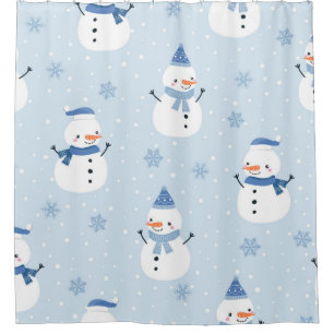 Rideaux De Douche Motif sans couture Snowman, arrière - plan d'hiver